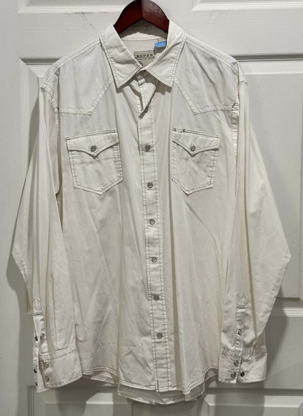 Roper Men's Western Shirt Long Sleeve Size XL White Pearl Snap